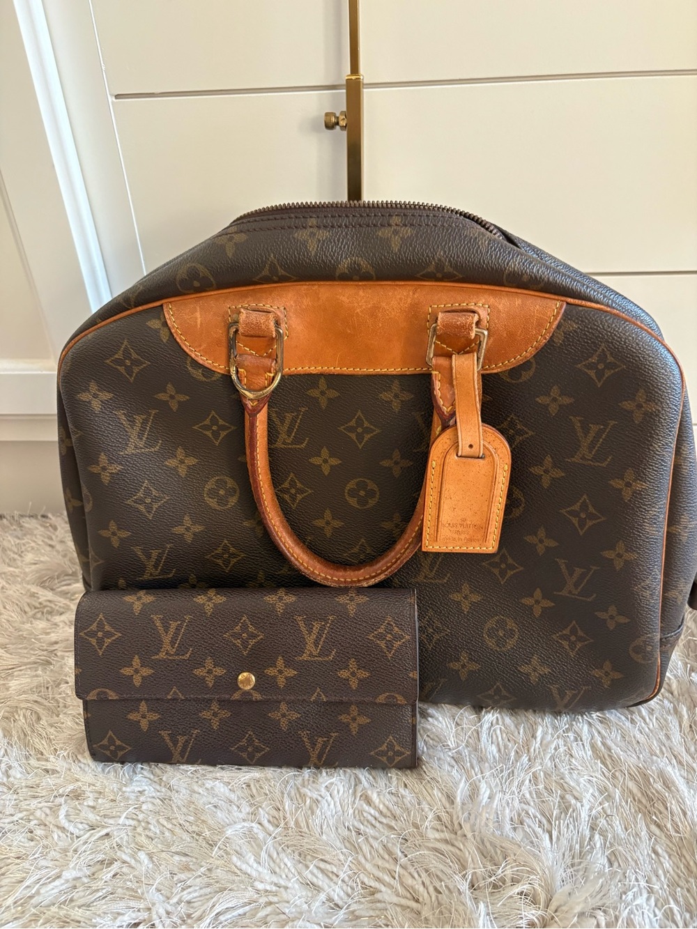 MOTHERS DAY SALE Louis Vuitton Duffel with Tan Leather Trim and Matching Wallet